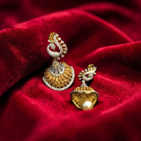 Stunning 21.73 Cts Round Brilliant F/VS1 Diamonds Pearl Jhumki Earrings 14K Gold
