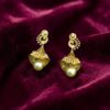 Stunning 21.73 Cts Round Brilliant F/VS1 Diamonds Pearl Jhumki Earrings 14K Gold