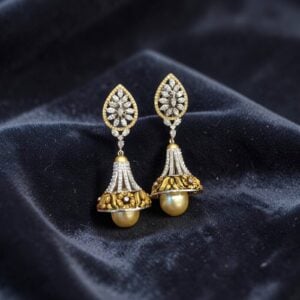 Pave 39.48 Cts Round Brilliant F/VS1 Diamonds Pearl Dangle Earrings In 14K Gold