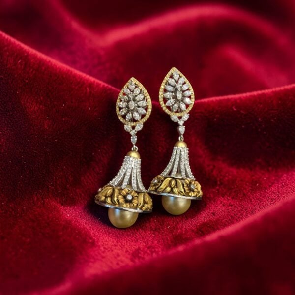 Pave 39.48 Cts Round Brilliant F/VS1 Diamonds Pearl Dangle Earrings In 14K Gold