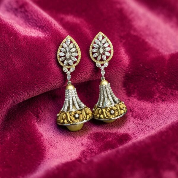 Pave 39.48 Cts Round Brilliant F/VS1 Diamonds Pearl Dangle Earrings In 14K Gold