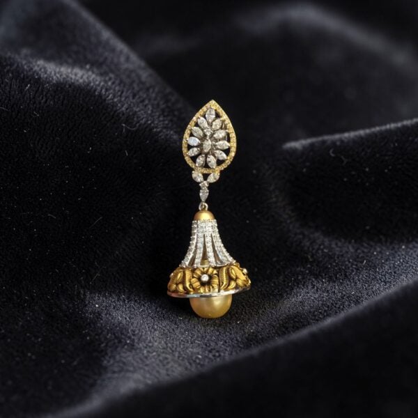 Pave 39.48 Cts Round Brilliant F/VS1 Diamonds Pearl Dangle Earrings In 14K Gold