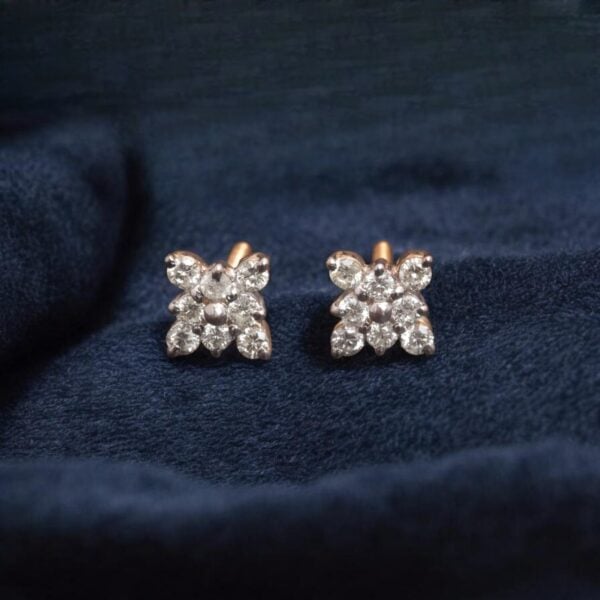 0.77 Carats Round Brilliant F/VS1 Diamonds Floral Stud Earrings 18K Yellow Gold