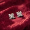 0.77 Carats Round Brilliant F/VS1 Diamonds Floral Stud Earrings 18K Yellow Gold