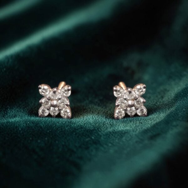 0.77 Carats Round Brilliant F/VS1 Diamonds Floral Stud Earrings 18K Yellow Gold