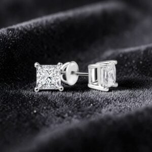 GIA Certified 1 Cts Princess Shape F/VS1 Diamonds 4-Prong Stud Earrings 18K Gold