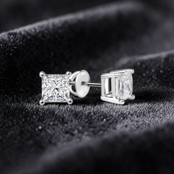 E-226 (3) GIA Certified 1 Cts Princess Shape F/VS1 Diamonds 4-Prong Stud Earrings 18K Gold