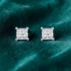 E-226 (4) GIA Certified 1 Cts Princess Shape F/VS1 Diamonds 4-Prong Stud Earrings 18K Gold