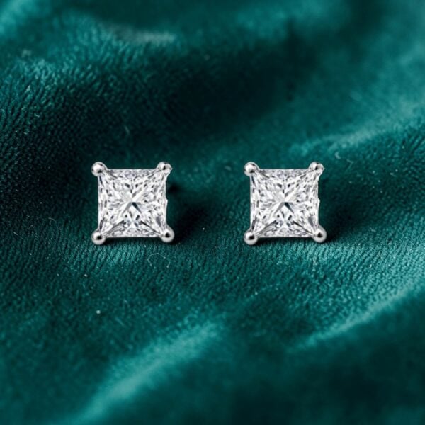 E-226 (4) GIA Certified 1 Cts Princess Shape F/VS1 Diamonds 4-Prong Stud Earrings 18K Gold