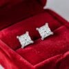 E-226 (5) GIA Certified 1 Cts Princess Shape F/VS1 Diamonds 4-Prong Stud Earrings 18K Gold