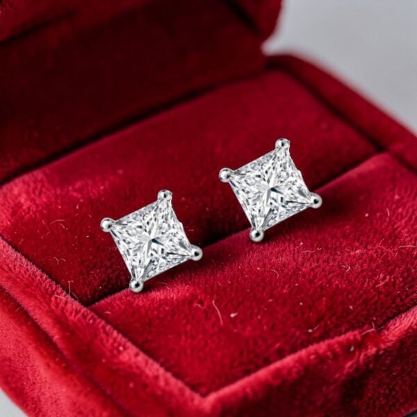 E-226 (5) GIA Certified 1 Cts Princess Shape F/VS1 Diamonds 4-Prong Stud Earrings 18K Gold