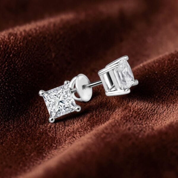 E-226 (6) GIA Certified 1 Cts Princess Shape F/VS1 Diamonds 4-Prong Stud Earrings 18K Gold