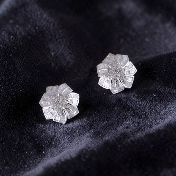 Pave 1.54 Cts Round Baguette F/VS1 Natural Diamonds Stud Earrings 14K White Gold
