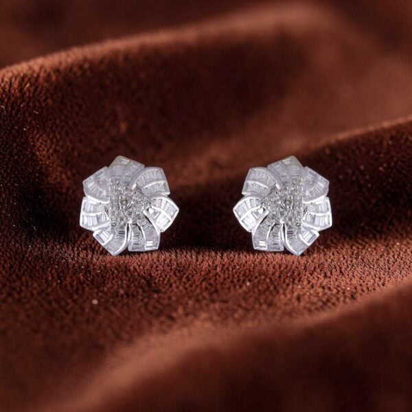 Pave 1.54 Cts Round Baguette F/VS1 Natural Diamonds Stud Earrings 14K White Gold