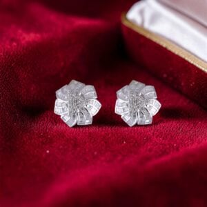 Pave 1.54 Cts Round Baguette F/VS1 Natural Diamonds Stud Earrings 14K White Gold