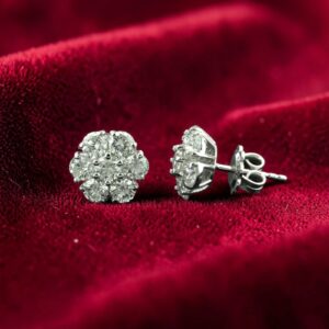 2.38 Carats Round Brilliant F/VS1 Diamonds Cluster Stud Earrings 18K White Gold