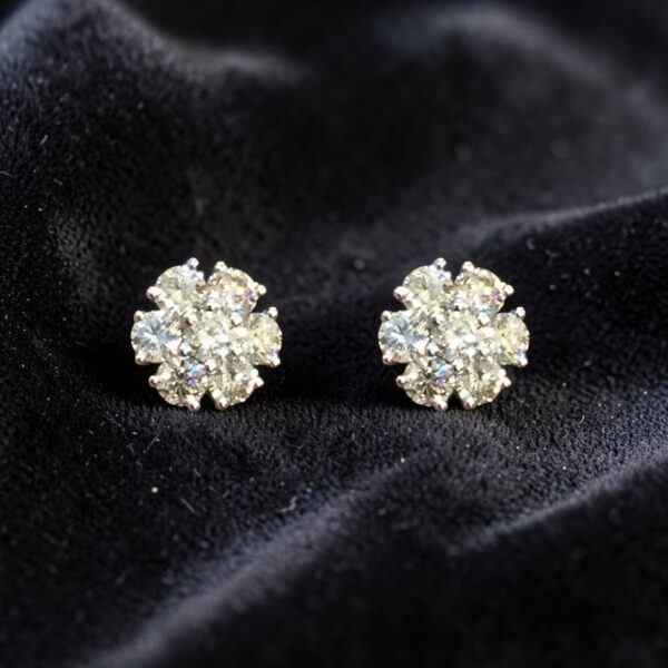 E-232 (15) 2.38 Carats Round Brilliant F/VS1 Diamonds Cluster Stud Earrings 18K White Gold