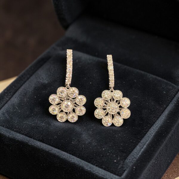E-234 (22) GIA Certified 5.35 Cts Round Brilliant F/VS1 Diamonds Dangle Earrings 18K Gold