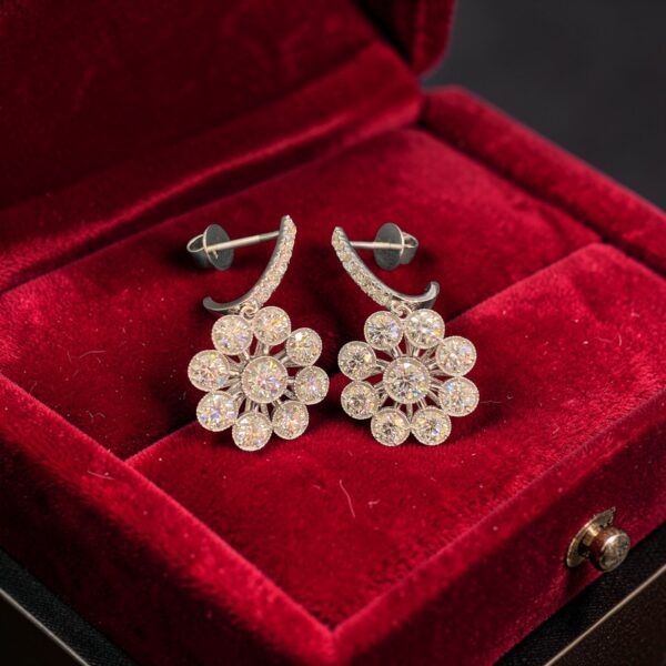 E-234 (23) GIA Certified 5.35 Cts Round Brilliant F/VS1 Diamonds Dangle Earrings 18K Gold