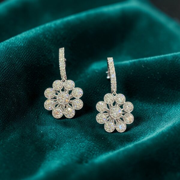 E-234 (24) GIA Certified 5.35 Cts Round Brilliant F/VS1 Diamonds Dangle Earrings 18K Gold