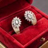 E-235 (13) Pave 2.65 Cts Marquise Round Shape Diamonds Half Hoop Stud Earrings In 14K Gold