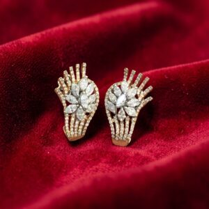 E-236 (13) Classy 1.82 Cts Marquise Round Shape Diamonds Half Hoop Stud Earrings 14K Gold