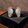 Classy 1.82 Cts Marquise Round Shape Diamonds Half Hoop Stud Earrings 14K Gold