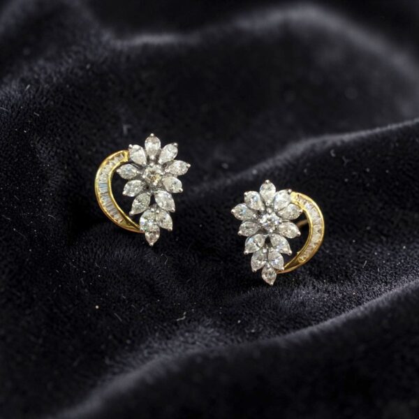 E-237 (13) Pave 2.28 Carats Round Marquise Pear Baguette Diamonds Stud Earrings 14K Gold