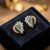 E-237 (18) Pave 2.28 Carats Round Marquise Pear Baguette Diamonds Stud Earrings 14K Gold
