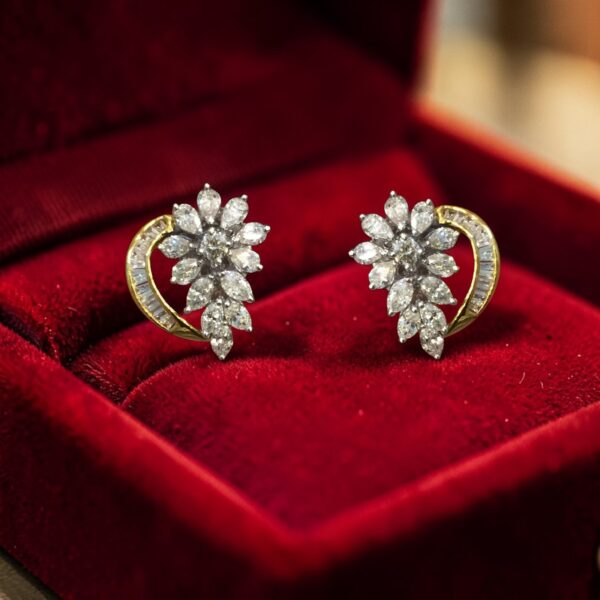 E-237 (19) Pave 2.28 Carats Round Marquise Pear Baguette Diamonds Stud Earrings 14K Gold