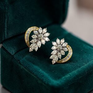 E-237 (20) Pave 2.28 Carats Round Marquise Pear Baguette Diamonds Stud Earrings 14K Gold