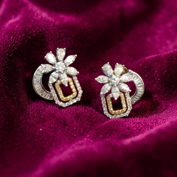 Stunning 1.66 Cts Multi-Shape Natural Diamonds Stud Earrings 14K Multi-Tone Gold