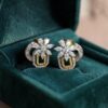 Stunning 1.66 Cts Multi-Shape Natural Diamonds Stud Earrings 14K Multi-Tone Gold