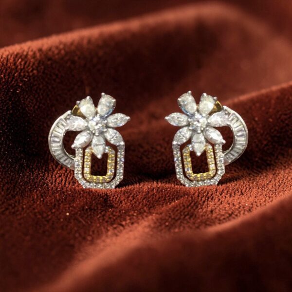 Stunning 1.66 Cts Multi-Shape Natural Diamonds Stud Earrings 14K Multi-Tone Gold