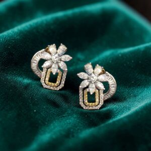 E-238 (21) Stunning 1.66 Cts Multi-Shape Natural Diamonds Stud Earrings 14K Multi-Tone Gold
