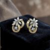 E-239 (13) Pave 2.26 Cts Marquise Round Baguette Shape Diamonds Stud Earrings In 14K Gold