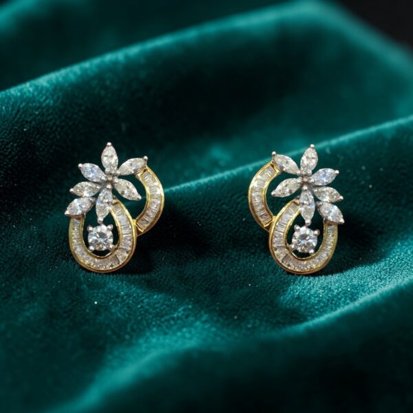 E-239 (17) Pave 2.26 Cts Marquise Round Baguette Shape Diamonds Stud Earrings In 14K Gold
