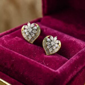 E-240 (21) 1.40 Carats Pear Round Baguette Shape Natural Diamonds Stud Earrings In 14K Gold