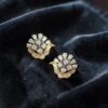 Pave 1.78 Cts Pear Round Baguette Shape Natural Diamonds Stud Earrings 14KT Gold