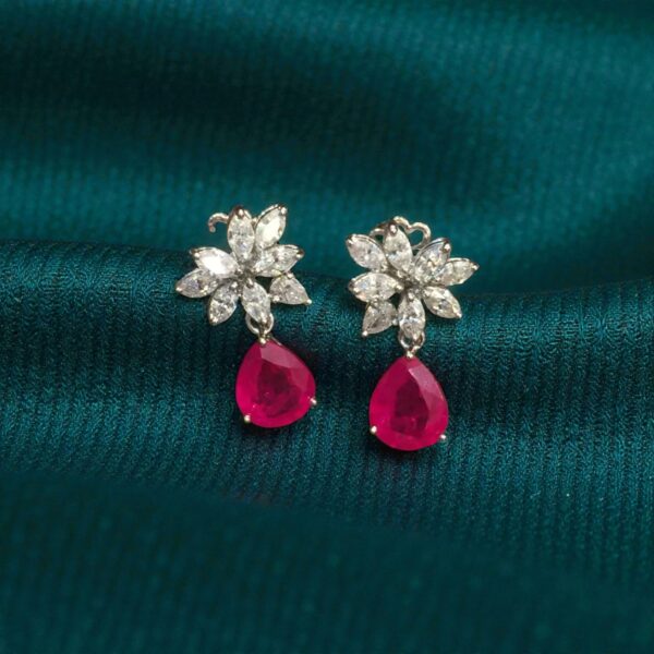 7.82 Cts Marquise Pear Shape F/VS1 Diamonds Ruby Dangle Earrings 14KT White Gold