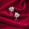 7.82 Cts Marquise Pear Shape F/VS1 Diamonds Ruby Dangle Earrings 14KT White Gold