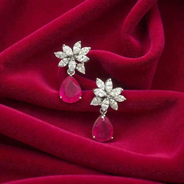 7.82 Cts Marquise Pear Shape F/VS1 Diamonds Ruby Dangle Earrings 14KT White Gold