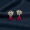 7.82 Cts Marquise Pear Shape F/VS1 Diamonds Ruby Dangle Earrings 14KT White Gold