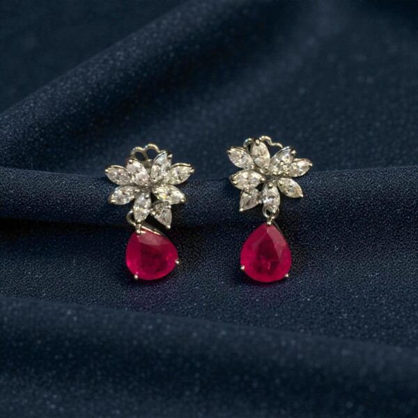7.82 Cts Marquise Pear Shape F/VS1 Diamonds Ruby Dangle Earrings 14KT White Gold