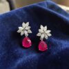 7.82 Cts Marquise Pear Shape F/VS1 Diamonds Ruby Dangle Earrings 14KT White Gold