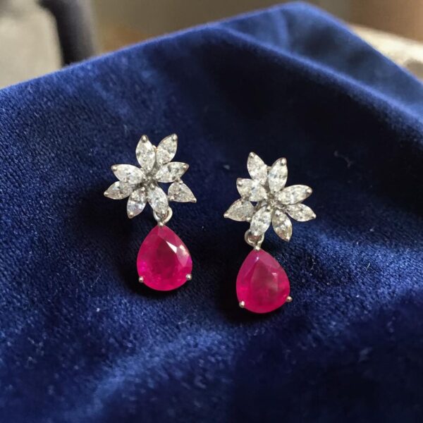 7.82 Cts Marquise Pear Shape F/VS1 Diamonds Ruby Dangle Earrings 14KT White Gold