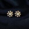 Pave 1.02 Cts Round Brilliant F/VS1 Diamonds Floral Stud Earrings 14K Gold