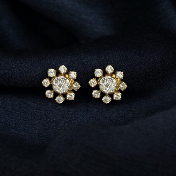 Pave 1.02 Cts Round Brilliant F/VS1 Diamonds Floral Stud Earrings 14K Gold