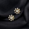 Pave 1.02 Cts Round Brilliant F/VS1 Diamonds Floral Stud Earrings 14K Gold