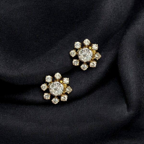 Pave 1.02 Cts Round Brilliant F/VS1 Diamonds Floral Stud Earrings 14K Gold